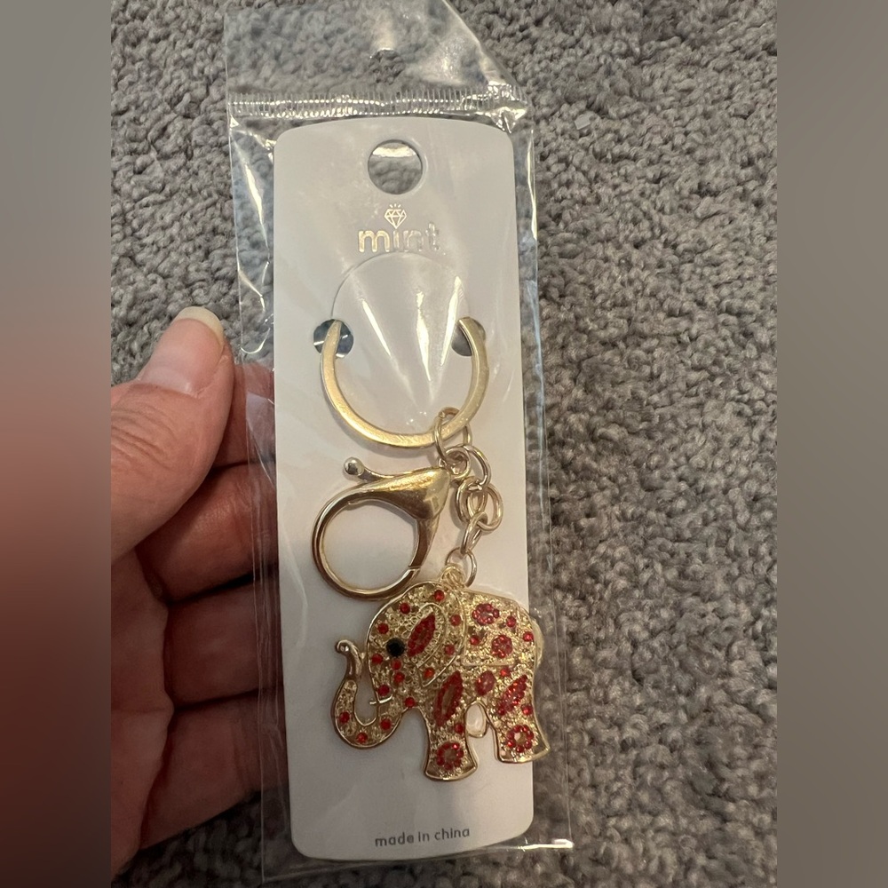Gold and Red Elephant Keychain